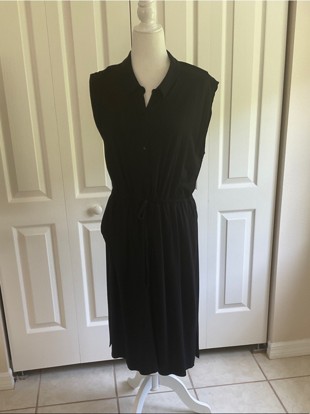 Eileen Fisher Black Sleeveless Midi Shirt Dress